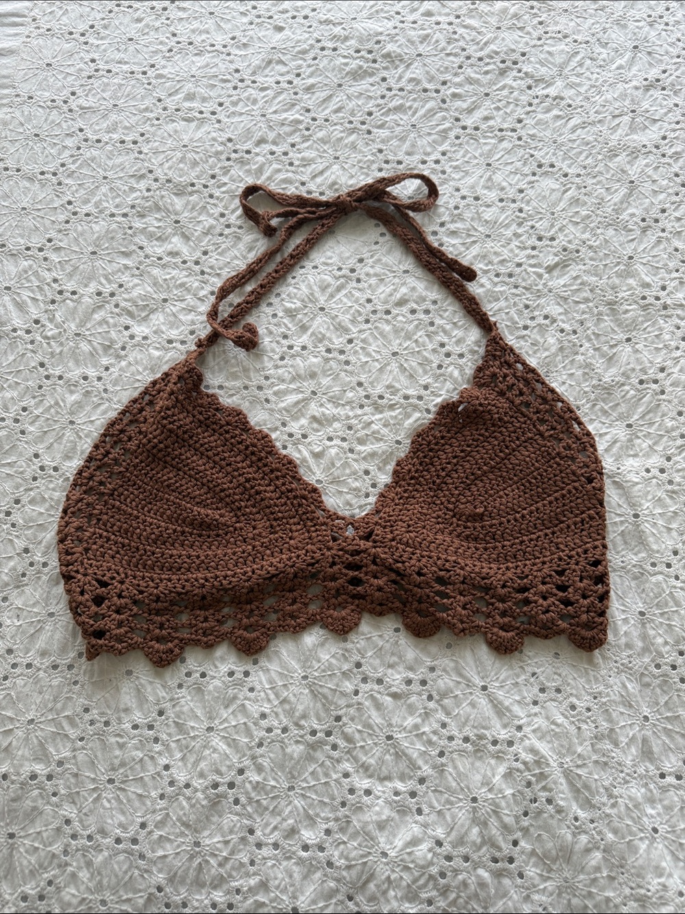 Handmade Crochet Halter Crop Top in Chocolate Brown
